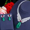 Kolczyki Naszyjnik Cwwzircons Wysokiej jakości Big Green Crystal White CZ luksusowe przyjęcie weselne i biżuterię dla kobiet T388EARRINGS