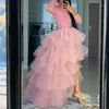 Rokken vrij naakt roze ruches tiered hoge lage tule vrouwen elastische plus size lange tutu bruids rok op maat gemaakt