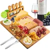 US Stock 7 Piece Bamboo Cheese Board Cheese Knife Cheese Slicer Fork Scoop Cut Kitchen Cooking Tools Bamboo Cutting Board Wood Cheeses Boards W1041002FF