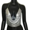 AKYZO Vrouwen Sexy Metalen Lovertjes Tank Camis Zomer Goud Zilver Backless Cropped Glitter Beach Club Show Wear Tank Tops 220331