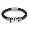 Charm-Armbänder Gothic-Schädel-Skelett-Armband aus Edelstahl, echtes Leder, 8 mm breit, Punk-Stil, Pulseiras MasculinasCharm CharmCharm Int