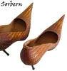 Sorbern Brown Alligator Ladies Pump Shoe 10cm Metal High Heel Size 37 Pointed Toe Stilettos klackar Italien Skor Anpassade färger