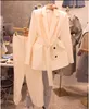 Calças de duas peças femininas Spring Autumn Women Lace Up Pant Titne Anded Blazer Jacket Office Wear Suits Setswomen's