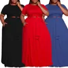 Artı Boyutu Elbiseler Yaz Kadın Maxi Elbise 4XL O Boyun Kısa Kollu Bandaj Hollow Cornes 2022 Moda Katı Rahat T Gömlek Kırmızı