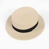 2021 new women039s hat Straw Sun Breathable Large Brim Summer Boater Beach Ribbon Round Flat Top Hat For Women3294672