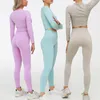 2/3 Piece Set Women Ribbed Seamless Yoga Sets Workout Clothes for High Waist Sports Legging Long Sleeve Top and Crop Bra 220330