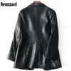 Nerazzurri Spring Autumn Black Leather Blazer女性シングルボタンSlim Fit Designer Womens Leather Jackets and Coats 5XL 6XL 7XL L220801