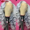 Perruque Lace Front Wig synthétique grise ondulée longue, 13x4, perruque de Simulation de cheveux humains, résistante à la chaleur pour femmes