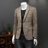 2023 Spring New Tops Youth Men Men Plaid Business Disual Slim Slim One-Sleeved Solid Longed Longon Do Coat S-5XL