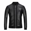 Philipe Plein Designer hochwertiger Luxus -Mode -Herren -PP -Schädel Stickerei Lederjacke Dicke Baseballkragenmantel Simulation Motorrad 677