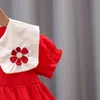 Flickans klänningar baby flickor sommarfödda kläder spädbarn flicka koreansk söt tryck ärmlös bomullsklänning prinsessan klänningsgirl