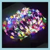 Decorative Flowers Wreaths Festive Party Supplies Home Garden Led Glow Crown Headbands Light Rave Floral Hair Garland Wreath Wedding Drop