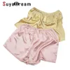 SuyaDream Woman Silk Shorts 19mm 100%Silk Satin Comfortable Healthy Elastic Waist Home Shorts Spring Summer Solid Short 220419