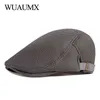 Wuaumx 2022 Casual Mesh Beret Hat Men Women Spring Summer Visors Net Breattable Fishbone Flat Cap Solid Hat J220722