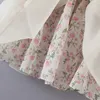 Mulheres de verão Ambas as laterais usam estampas florais Organza vestido de chiffon de pescoço de pescoço de férias de luva de férias de férias vestido curto 220514