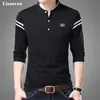 Liseaven homens camiseta homem manga longa tshirt masculina roupas mandarim colar camisetas tops tees machos camisetas 210319