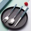 Dinnerware Sets Portable Cutlery Set Korean Chopsticks Fork Spoon Three-piece Creative Outdoor Kitchen Travel BoxDinnerware