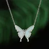 Pendant Necklaces Dainty Female White Opal Necklace Charm Silver Color Chain For Women Vintage Bride Butterfly Wedding NecklacePendant