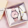 Dress Womans Watch Daisy Flowers Cute Ladies Wristwatch Bracelet Set Casual Matte Leather Female Watches Reloj Mujer