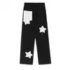 Мешковатые джинсы с надписью Patch Design Мужские хип-хоп звезды с вышивкой Прямые джинсовые брюки Мужские черные рваные брюки с кисточками 2022 T220803