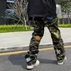 High Street Kamuflaj kot pantolon işlemeli yama erkek sokak kıyafeti moda amerikan hip hop düz gündelik kargo pantolon 220713