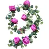 Artificial Flowers Eucalyptus Garland with Silk Rose Vine Decorations Hanging Faux Leaves Floral Greenery for Wedding Backdrop