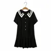플러스 사이즈 드레스 드레스 레이스 칼라 짧은 소매 쉬폰 여름 2022 블랙 우아한 캐주얼 여성 5XL
