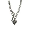 Chessboard Plaid Love Pendant Necklace Female Niche Design Senior Sweater Sweater Clavicle Chain Ins Hip