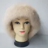 Berets Winter Warm Women gebreide hoed met echte bont mode gebreide pet vrouwelijke beige hoogwaardige breien luxe petten