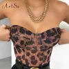 Artsu Leopard Print Sexy Strapless Crop Top Party Club Mujeres Tops Hombro Cremallera Bustier Tube Verano 220318