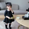 女の子のドレスグーポンソン秋の女の子の服ブラックベスティド長袖プリンセスドレスかわいい韓国の子供のための女の子の子供の服装セットセット