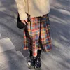 Japanische Regenbogen Hohe Taille A-Line Wolle Plaid Rock Weibliche Studenten Adrette Wilden Midi Frauen Herbst Lange 220322