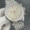 B01 46MM jakość Navitimer zegarek chronograf mechanizm kwarcowy stalowa zielona tarcza 50. ROCZNICA męski zegarek pasek ze stali nierdzewnej męskie zegarki na rękę