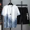 Costume d'été pour hommes Impression 3D Gradient de haute qualité Harajuku Style Casual Street Fashion Short à manches courtes 2 pièces Ensemble 220617