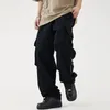 Herenbroek zwarte lading voor mannen hiphop witte broek mannelijke vintage Japanse streetwear casual safari -stijl pocket zipmen's