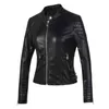 2021 Fashion Women elegant Zipper Faux Leather Riker Jacket in Brown Black Slim Ladies Coat Coat Disual Motorcycle Leather Coat L220728