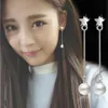 Stud Fashion Silver 925 oorbellen voor vrouwen schattige ster Shiny CZ Ball Pearl Long Tassel Earring Ear Sieraden Brincos Bijouxstud Farl22