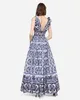 Casual Dresses DG Summer Blue and White Porcelain Printing Series Sexig V-Neck Suspender Large Swing Dress Long Kirtxwew