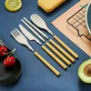 4Pcs Wheat Straw Dinnerware Set Portable Tableware Knife Fork Spoon Chopsticks Set Travel Cutlery Set Eco-Friendly Utensil Box Y220530