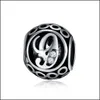 Sier Loose Beads Jewelry 26 Brev för att göra Big Hole Spacer Alfabet Charms DIY Craft Supplies Pärlad Drop Leverans 2021 IJGX1