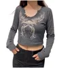 Женские блузкие рубашки 45# графический принт ретро y2k crop tshirts винтажные харадзюку эстетические 90-х