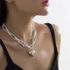 Högkvalitativ stor hjärta hänge halsband kvinnor mode uttalande guld / silver chunky tung kedja halsband smycken