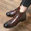 Martin Boots Men Shoes PU Leather Solid Color Classic Round Head Daily Professional Fashion Brock Hollow Carved Gentleman British Style HM417