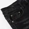2024 Fits Man Skinny Jeans Denim Black Letters Knee Ripped with Holes Slim for Guys Mens Biker Motorcycle Straight Leg Distress Hip Hop Pants Sof