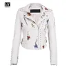 Ly Varey Lin Faux Soft Leather Jacket Kvinnor Brodery Floral Faux Leather Jacket PU Motorcykel Epaulet Zipper Punk Ytterkläder 210908