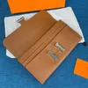 7A Cartera de mano de alta calidad para mujer, Cartera de cuero de vaca Togo, carteras con cremallera única, monedero clásico largo para mujer con caja naranja, tamaño de tarjeta 22cm