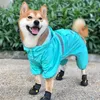 Welsh Corgi Dog Raincoat Poodle Bichon Frise Schnauzer Shiba Inu Dog Clothes Waterproof Clothing Jumpsuit Pet Outfit Rainwear 201030