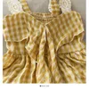 Women's Tanks & Camis Women Summer Lace Strap Tank Tops Korean Style Plaid Peplum Sweet Big Bow Back Smocking Kawaii TopsWomen's