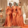 2022 African Orange Mermaid Bridesmaid Dresses Nigeria Girls Summer Wedding Gästklänning Sexig V Neck Long Maid of Honor Gowns Plus Size