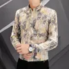 Camicie eleganti da uomo Business Autunno Camicia a maniche lunghe floreale da uomo Moda coreana Casual 2022 Slim Young Personality Bottom M-4XLMen's Ve